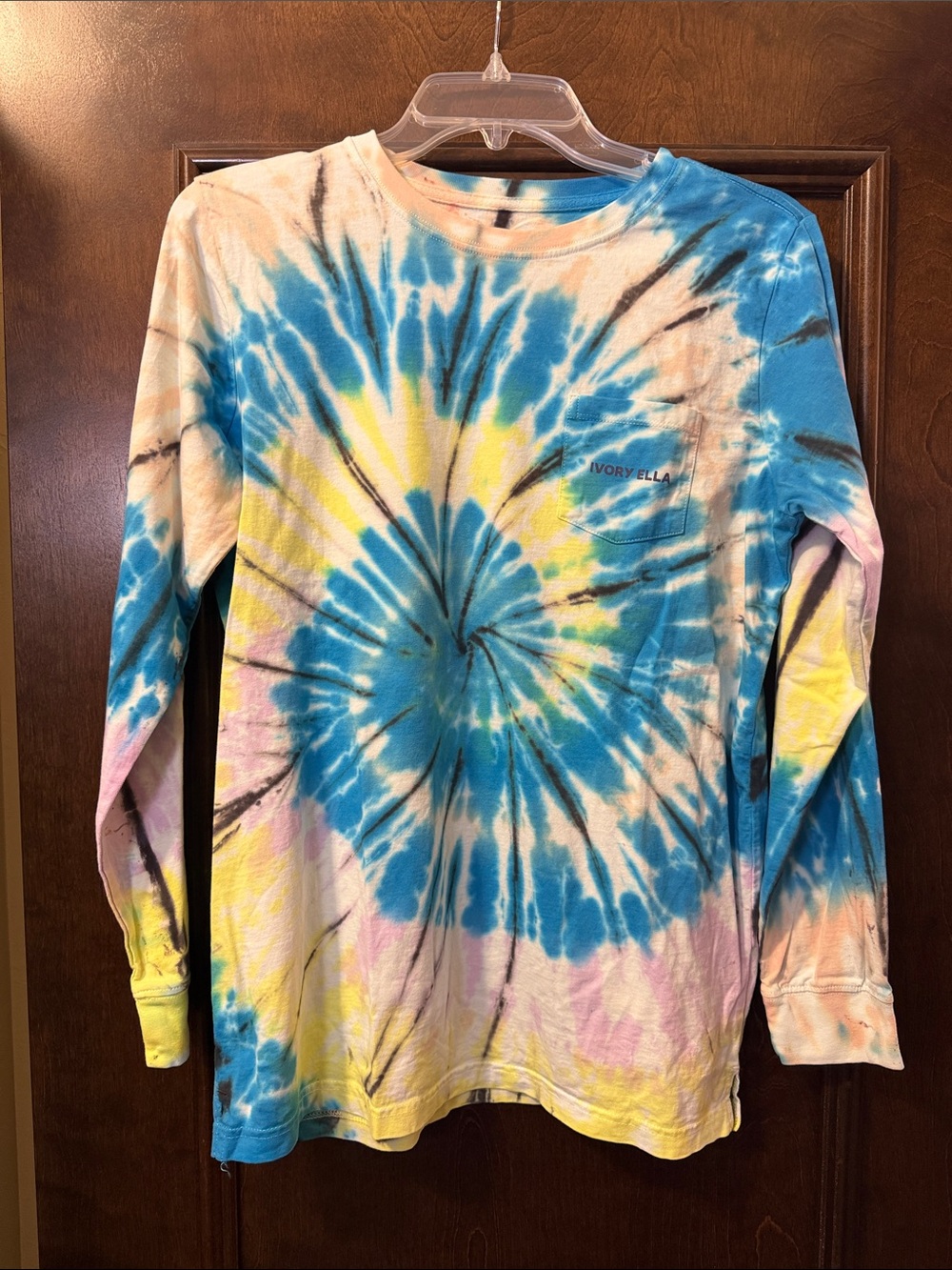 ivory ella Blue Tie-Dye Long Sleeve Tee with Yellow, Pink & Cream Accents